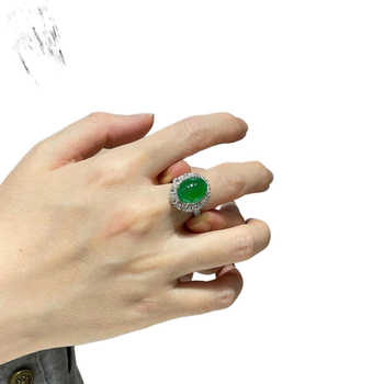 Állítható cabochon jáde gyűrű, ovális alak