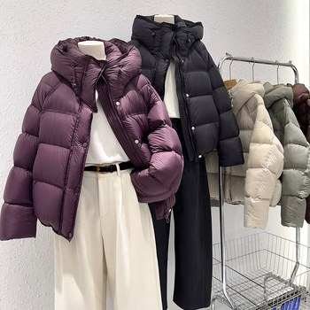 Ženski kaput s Space Cotton punilom, kapuljačom, opušten kroj, dugi rukavi, zatvarač, poliester tkanina, casual japansko-korejski stil