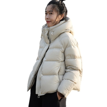 Ženski kaput s Space Cotton punilom, kapuljačom, opušten kroj, dugi rukavi, zatvarač, poliester tkanina, casual japansko-korejski stil