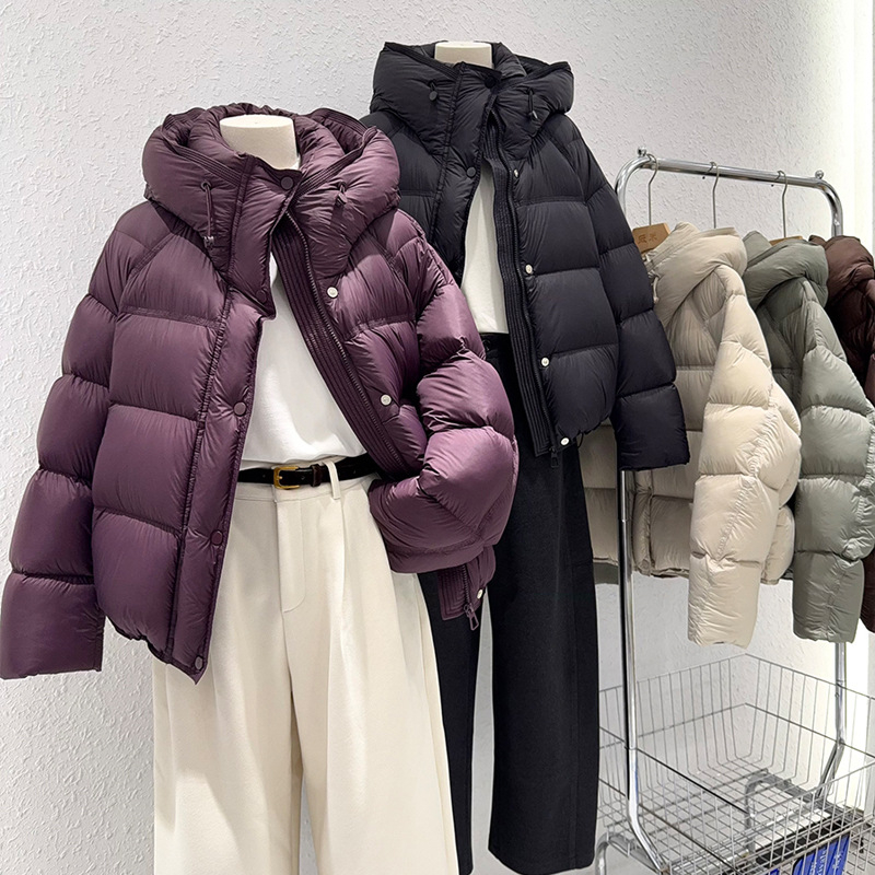 Ženski kaput s Space Cotton punilom, kapuljačom, opušten kroj, dugi rukavi, zatvarač, poliester tkanina, casual japansko-korejski stil