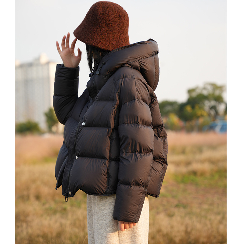 Ženski kaput s Space Cotton punilom, kapuljačom, opušten kroj, dugi rukavi, zatvarač, poliester tkanina, casual japansko-korejski stil