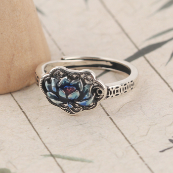 Nyitott lótusz kivágású réz gyűrű, resin bevonattal, geometrikus forma, nőknek