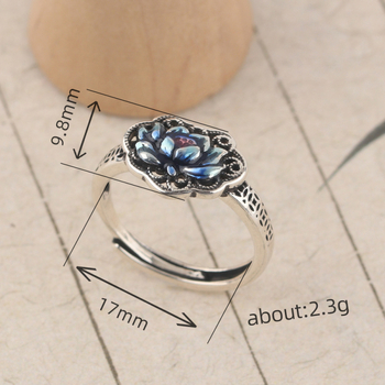 Nyitott lótusz kivágású réz gyűrű, resin bevonattal, geometrikus forma, nőknek