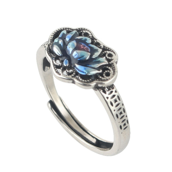 Nyitott lótusz kivágású réz gyűrű, resin bevonattal, geometrikus forma, nőknek