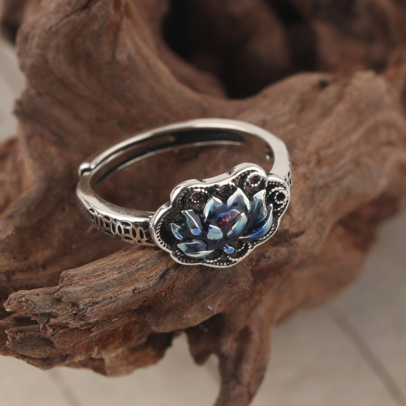 Nyitott lótusz kivágású réz gyűrű, resin bevonattal, geometrikus forma, nőknek