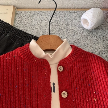 Cardigan pentru copii, gros, din acril, guler rotund, mâneci lungi, închidere cu nasturi