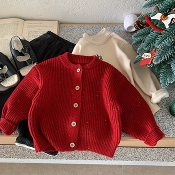 Cardigan pentru copii, gros, din acril, guler rotund, mâneci lungi, închidere cu nasturi