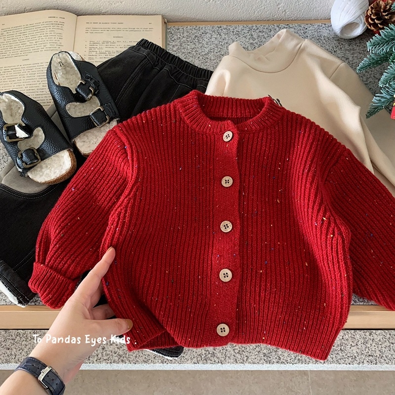 Cardigan pentru copii, gros, din acril, guler rotund, mâneci lungi, închidere cu nasturi