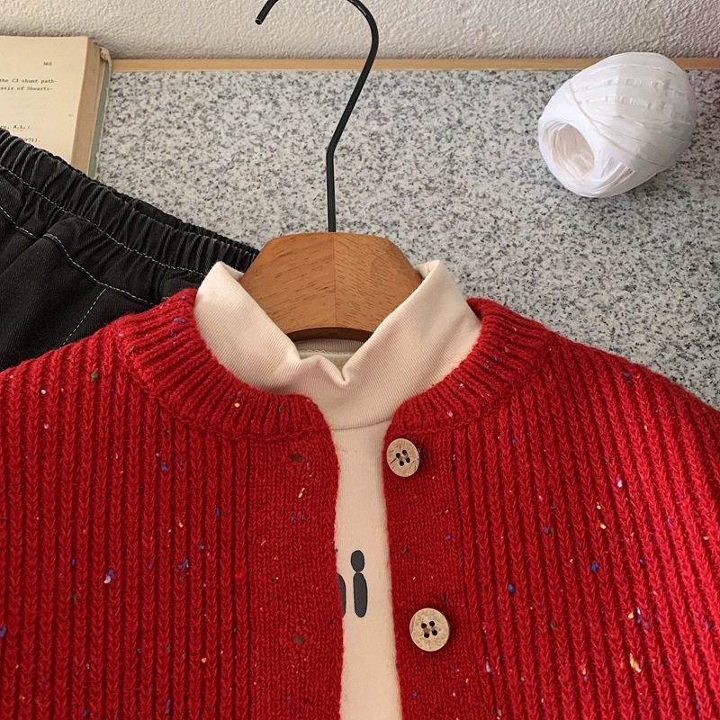 Cardigan pentru copii, gros, din acril, guler rotund, mâneci lungi, închidere cu nasturi