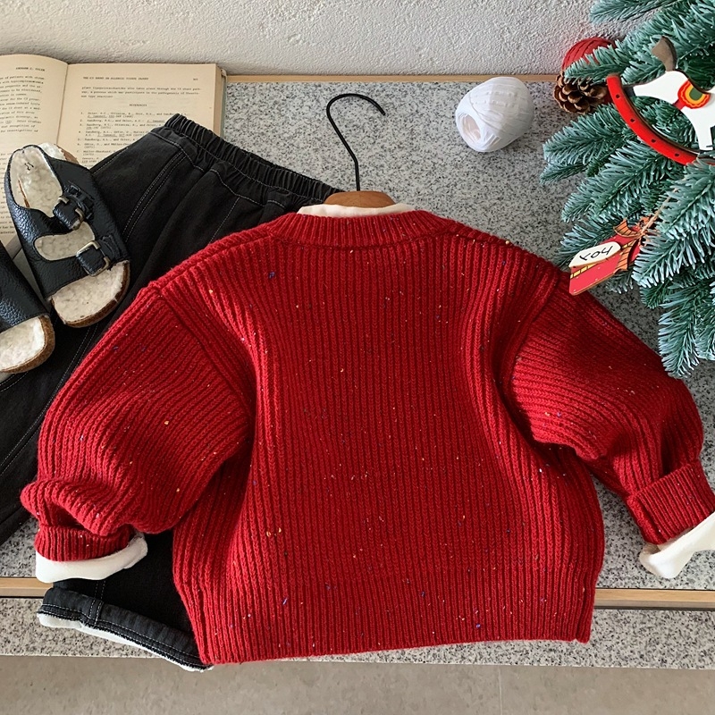 Cardigan pentru copii, gros, din acril, guler rotund, mâneci lungi, închidere cu nasturi