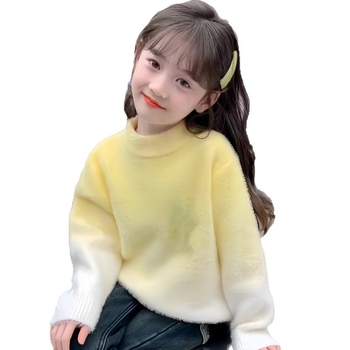 Gyerekeknek szóló műnork velvet kötött pulóver, gradiens mintával, hosszú ujjú, vastag kötött, kerek nyak
