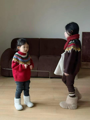 Dječji džemper - vintage Fair Isle pleteni uzorak, korejski stil, debeli pleteni, 60% akril, dugi rukavi