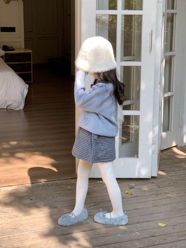 Pulover tricotat pentru copii, stil coreean, cu căptușeală din bumbac și fustă în carouri, iarna 2025, pentru copii 3–8 ani, țesătură moale tratată, material principal acrilic 45%