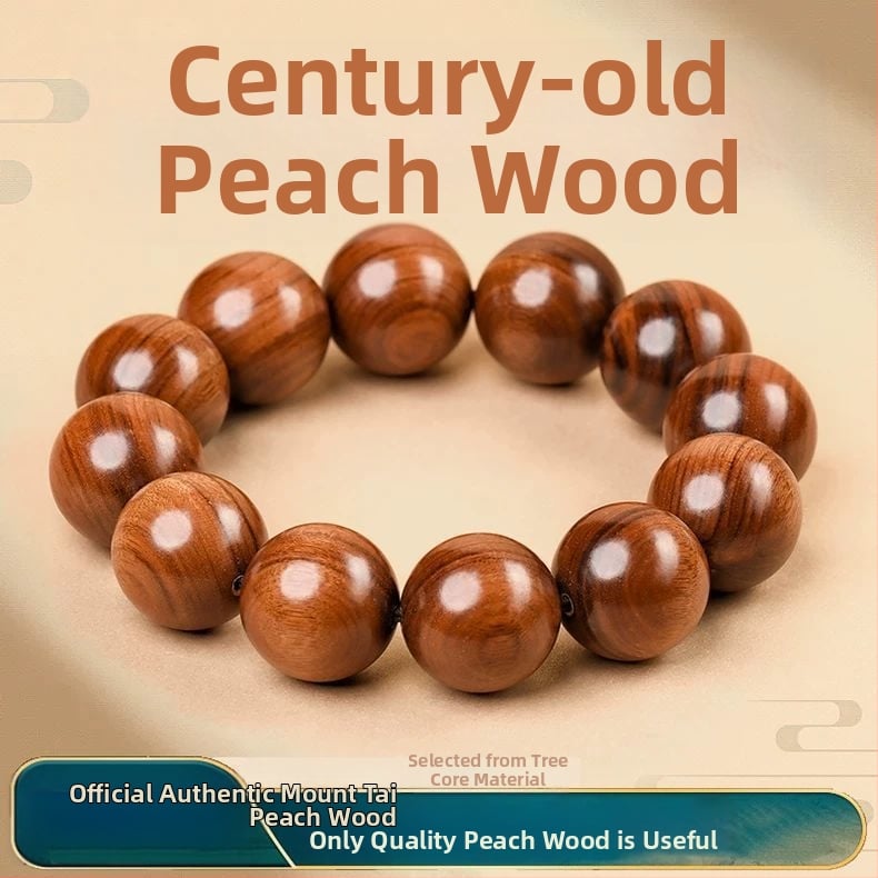 Unisex narukvica od drveta breskve Taishan, stoljetno drvo, ručna izrada, moderni minimalistički stil, blagoslovne perle