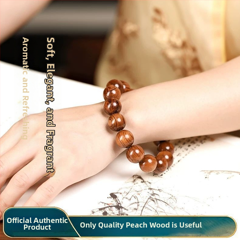 Unisex narukvica od drveta breskve Taishan, stoljetno drvo, ručna izrada, moderni minimalistički stil, blagoslovne perle