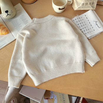 Pulover pentru copii cu motiv brodat de desene animate, guler rotund, mâneci lungi, din amestec acrilic, textură moale, stil coreean, iarna 2025