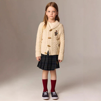 Cardigan tricotat pentru copii cu nasturi din corn | 15% conținut lână | mâneci lungi | închidere frontală cu nasturi | Iarnă 2025
