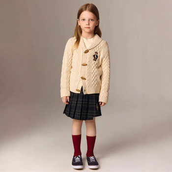 Cardigan tricotat pentru copii cu nasturi din corn | 15% conținut lână | mâneci lungi | închidere frontală cu nasturi | Iarnă 2025