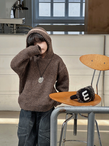 Pulover tricotat pentru copii, stil coreean, gros, cu atingere moale și spălare enzimatică, țesătură poliester cu 15% acrilic, pentru iarnă și toamnă