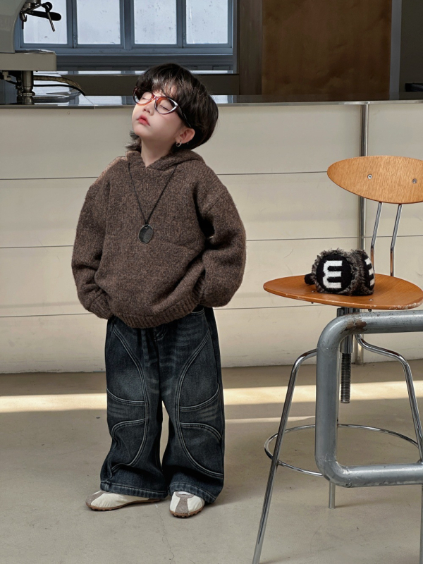 Pulover tricotat pentru copii, stil coreean, gros, cu atingere moale și spălare enzimatică, țesătură poliester cu 15% acrilic, pentru iarnă și toamnă