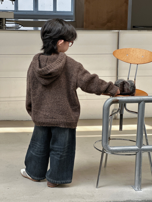 Pulover tricotat pentru copii, stil coreean, gros, cu atingere moale și spălare enzimatică, țesătură poliester cu 15% acrilic, pentru iarnă și toamnă