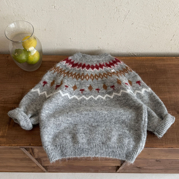 Fair Isle gyermek jacquard pulóver, kerek nyak, hosszú ujj, rombusz minta, poliészter 70–80%