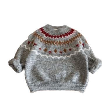 Fair Isle gyermek jacquard pulóver, kerek nyak, hosszú ujj, rombusz minta, poliészter 70–80%