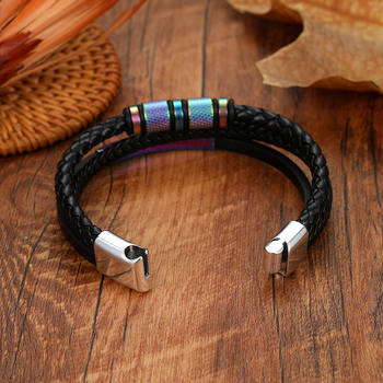 Brățară din piele pentru bărbați - Cortical; Electroplacare; Hanjia; Unisex, Punk; Formă geometrică (Material: Cortical; Proces: Electroplacare; Brand: Hanjia; Stil: Unisex, Punk; Formă: Geometrică)