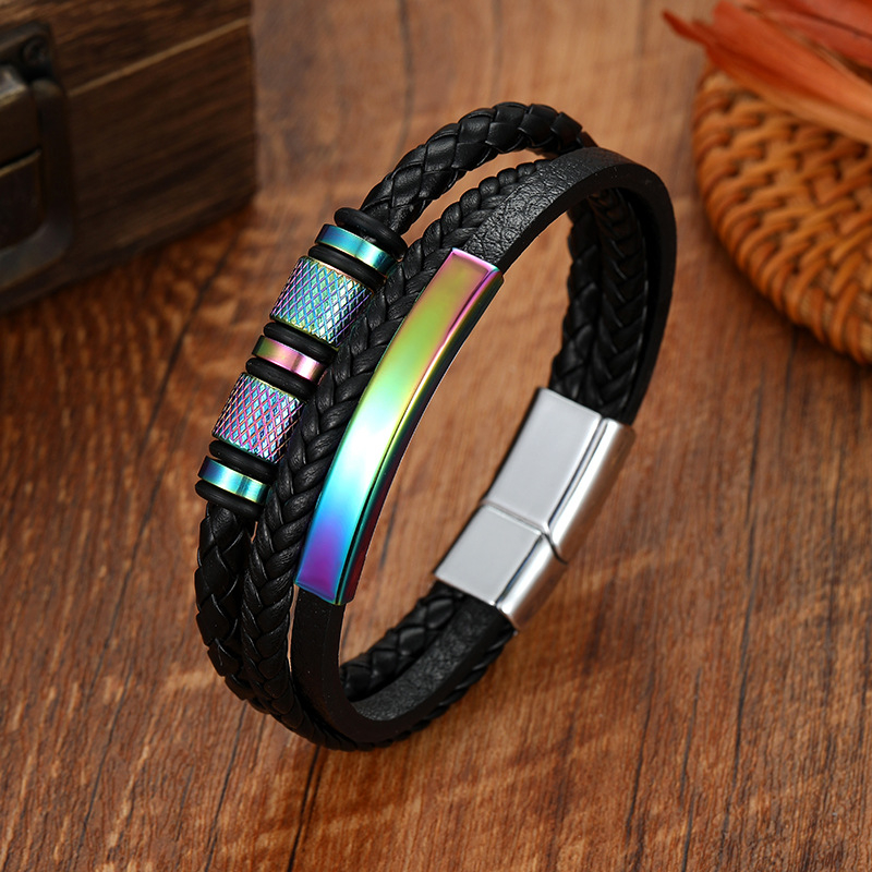 Brățară din piele pentru bărbați - Cortical; Electroplacare; Hanjia; Unisex, Punk; Formă geometrică (Material: Cortical; Proces: Electroplacare; Brand: Hanjia; Stil: Unisex, Punk; Formă: Geometrică)