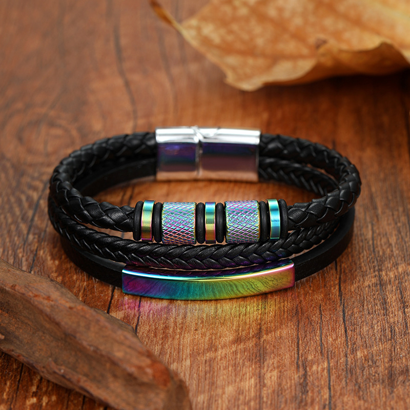 Brățară din piele pentru bărbați - Cortical; Electroplacare; Hanjia; Unisex, Punk; Formă geometrică (Material: Cortical; Proces: Electroplacare; Brand: Hanjia; Stil: Unisex, Punk; Formă: Geometrică)