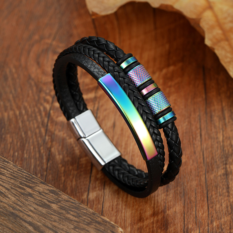 Brățară din piele pentru bărbați - Cortical; Electroplacare; Hanjia; Unisex, Punk; Formă geometrică (Material: Cortical; Proces: Electroplacare; Brand: Hanjia; Stil: Unisex, Punk; Formă: Geometrică)