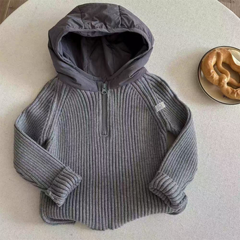 Dječji džemper s kapuljačom i patchworkom, korejskog stila, unisex, jesen-zima