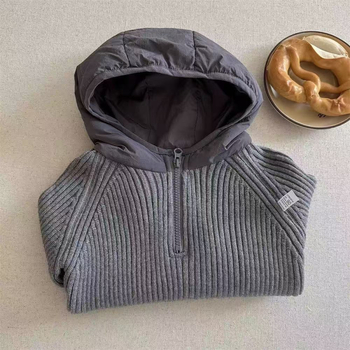 Dječji džemper s kapuljačom i patchworkom, korejskog stila, unisex, jesen-zima