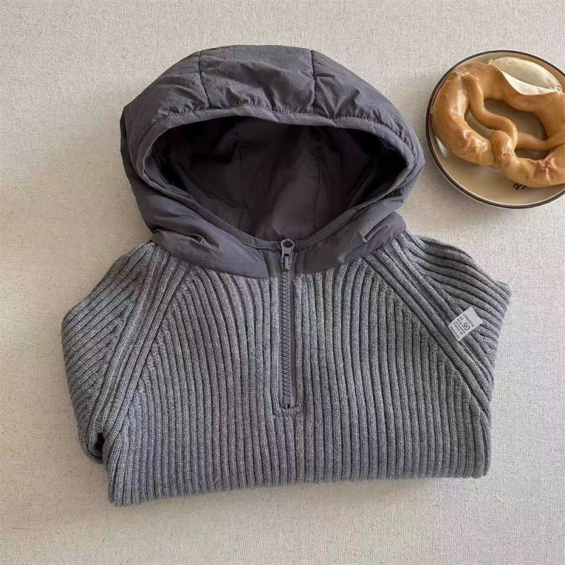 Dječji džemper s kapuljačom i patchworkom, korejskog stila, unisex, jesen-zima