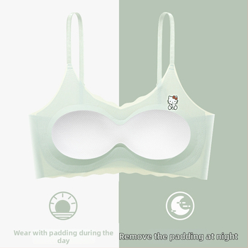 Детски потник за гръд безшевен, Ice Silk Nylon, пълни чашки с тънки формовани чашки, сладък стил за момичета 7–12 г., лято 2024