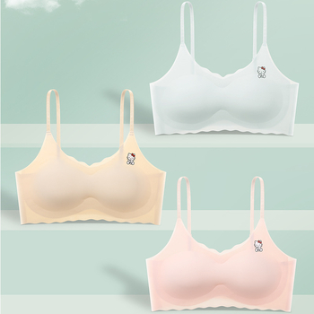 Детски потник за гръд безшевен, Ice Silk Nylon, пълни чашки с тънки формовани чашки, сладък стил за момичета 7–12 г., лято 2024