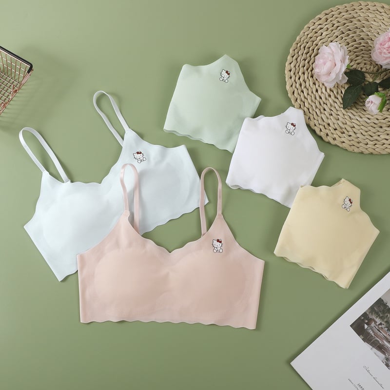 Детски потник за гръд безшевен, Ice Silk Nylon, пълни чашки с тънки формовани чашки, сладък стил за момичета 7–12 г., лято 2024