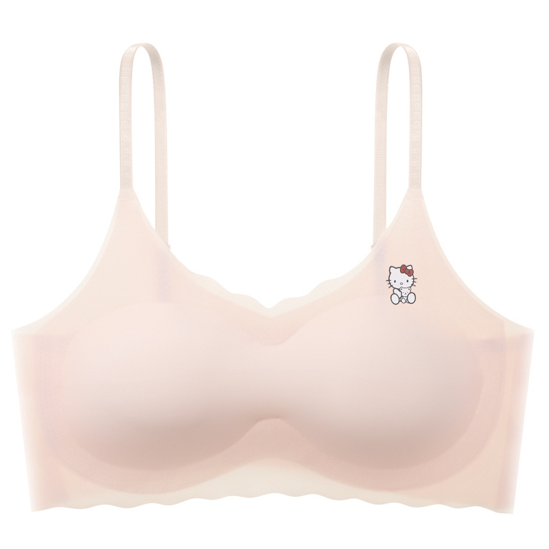 Детски потник за гръд безшевен, Ice Silk Nylon, пълни чашки с тънки формовани чашки, сладък стил за момичета 7–12 г., лято 2024