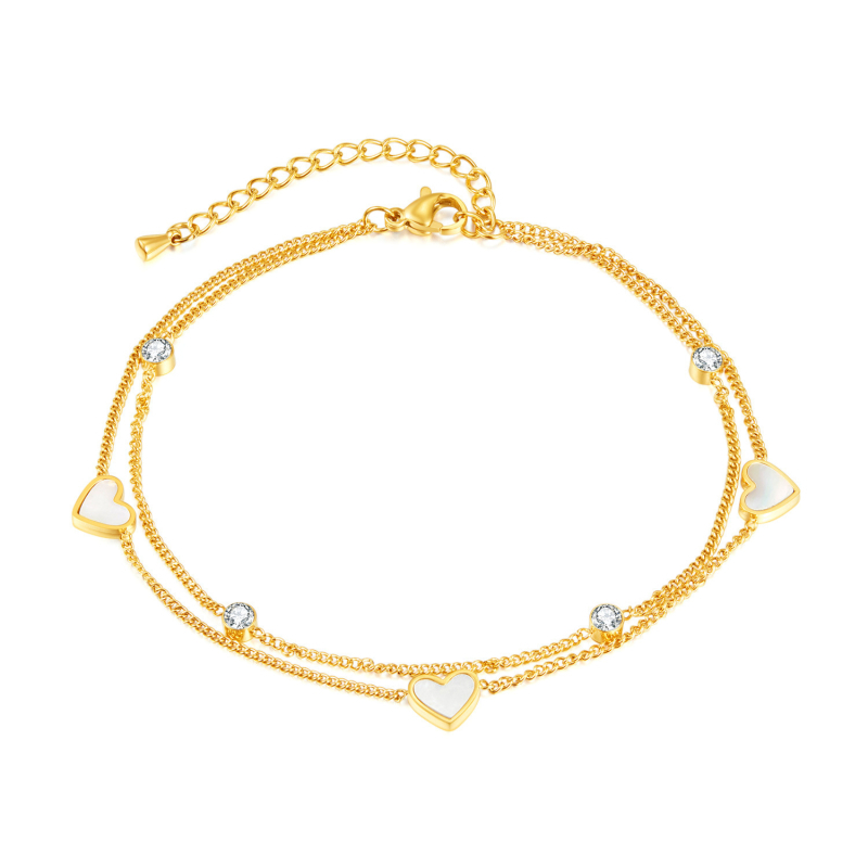 Női titán‑acél karkötő szív mintával, gyémánt betéttel és dupla rétegű viseléssel