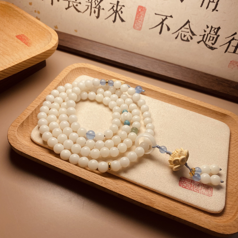 Bodhi gyöngy karkötő, 108 gyöngy, természetes, uniszex