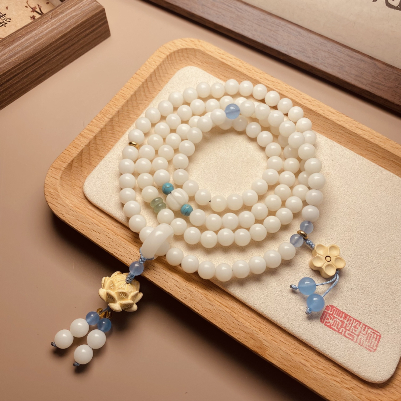 Bodhi gyöngy karkötő, 108 gyöngy, természetes, uniszex