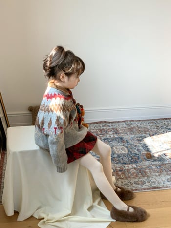 Dječji zimski set pulovera u korejskom stilu, Fair Isle žakard, debela vuna