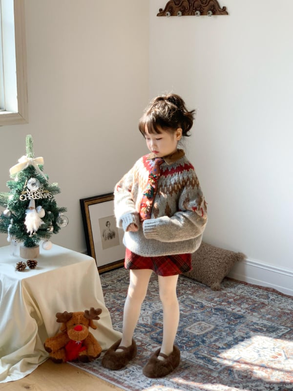 Dječji zimski set pulovera u korejskom stilu, Fair Isle žakard, debela vuna