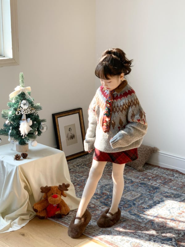 Dječji zimski set pulovera u korejskom stilu, Fair Isle žakard, debela vuna