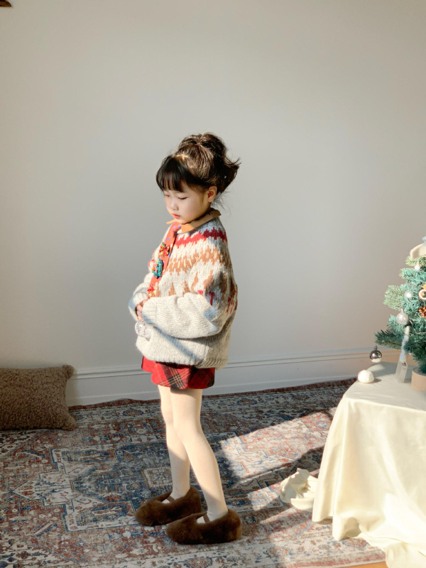 Dječji zimski set pulovera u korejskom stilu, Fair Isle žakard, debela vuna