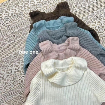 Koreai stílusú gyerek pulóver babagallérral, hálós anyag, poliészter 30–50%