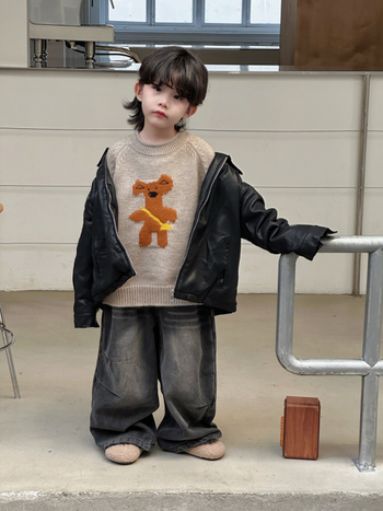 Pulover pentru copii, stil coreean, jacquard cu desene animate, unisex, mâneci lungi, guler rotund, tricot gros acrilic