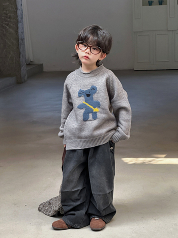 Pulover pentru copii, stil coreean, jacquard cu desene animate, unisex, mâneci lungi, guler rotund, tricot gros acrilic