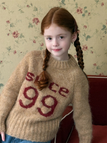 Pulover pentru copii din amestec de mohair, imprimeu cu litere, guler rotund, mâneci lungi