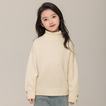 Gyerekeknek 100% gyapjú garbónyakú téli pulóver, koreai minimalista stílusban, 8 év felett